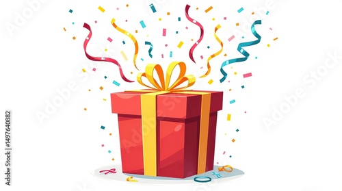 A festive red gift box vector illustration with a bow, perfect for Christmas or birthday celebrations