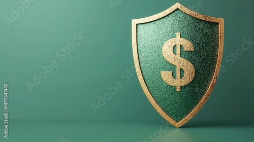 Green Shield with Dollar Symbol Representing Financial Security and Protection