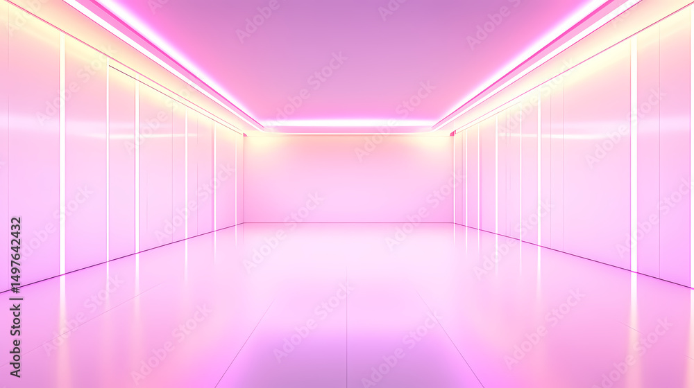 Obraz premium Empty Pink Neon Room Interior Design