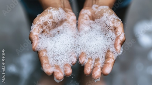 Hands Holding Bubbles of Foam in a Clean Indoor Environment