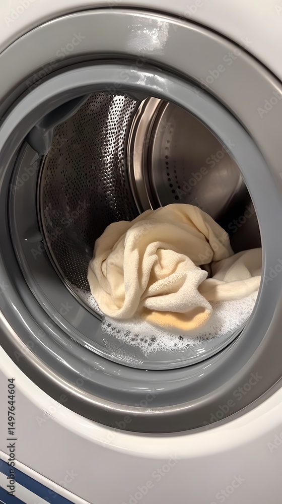 Cream Colored Clothes Washing in Modern Washing Machine Cream Colored Clothes Washing in Modern Washing Machine