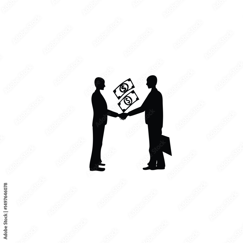 Obraz premium Silhouette of deal with money on white background