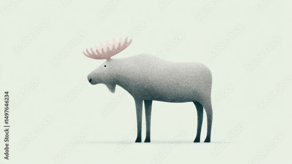 Fototapeta premium Moose gazing in pastel wonderland, embracing Nordic serenity, celebrating Scandinavian Midsummer, whimsical forest creature, elusive tranquility