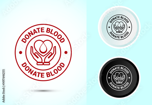 Blood donation icon design illustration, Donate blood badge label sign in color black and white
