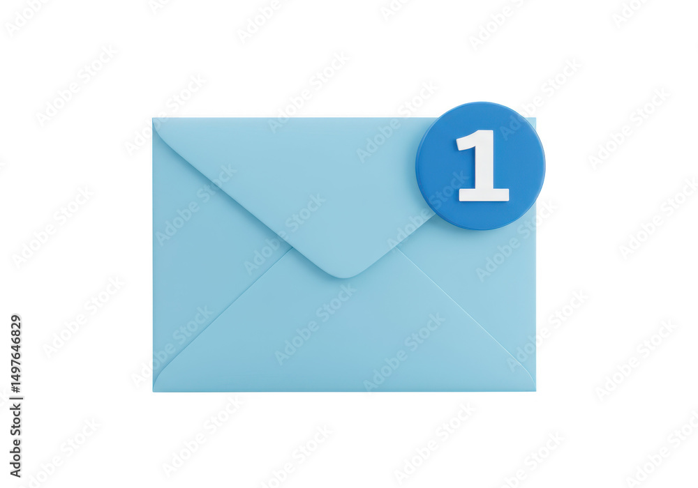 Blue envelope with notification number one isolated on transparent background Blue envelope with notification number one isolated on transparent background