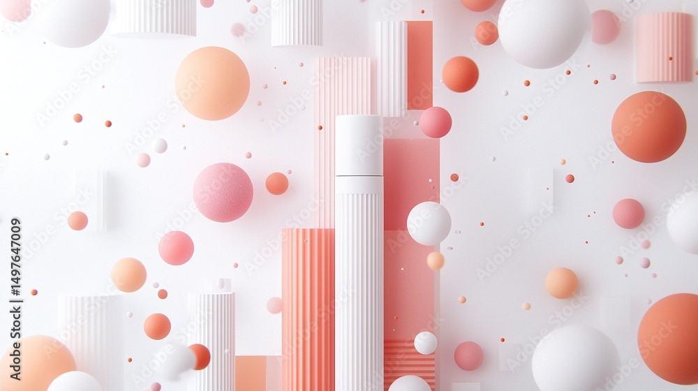 Floating Pastel Spheres and Cylinders Abstract 3D Render Floating Pastel Spheres and Cylinders Abstract 3D Render