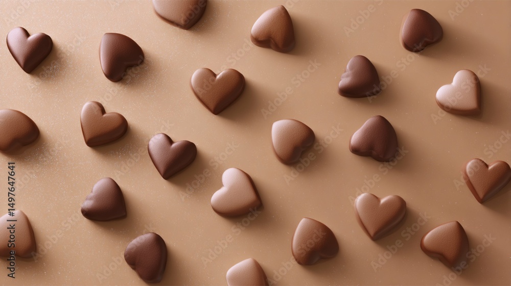 Fototapeta premium Delightful heart-shaped chocolates arranged beautifully on a warm backdrop, perfect for celebrations of love and affection