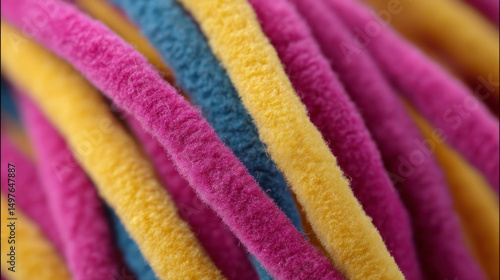 Colorful pipe cleaners entwine like vibrant serpents, evoking a whimsical texture ideal for Craft Day or Yarn Bombing festivals