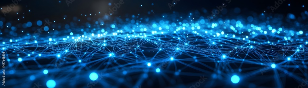 Digital image showcasing a network of glowing blue interconnected points and lines. The graphic design evokes a sense of technology, connectivity, and innovation. Digital image showcasing a network of glowing blue interconnected points and lines. The graphic design evokes a sense of technology, connectivity, and innovation.
