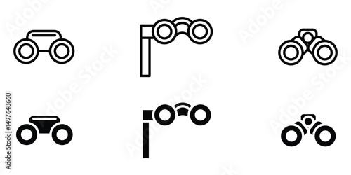 Modern binocular minimalistic outline and filled icon set for navigation vision tool spotting travel gear vector illustration pack.