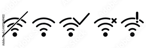 Wireless connect signal strength icon vector illustration for mobile internet WIFI connectivity network access alert status dashboard UI.