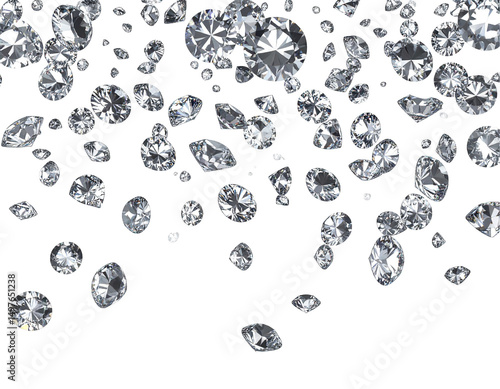 Sparkling diamonds cascade down a transparent background