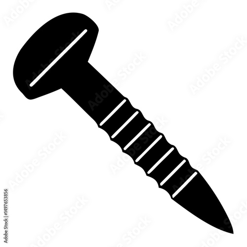 Detailed screw and nail black vector icon on a transparent background