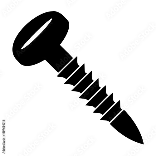 Simple screw and nail black silhouette vector on clear background