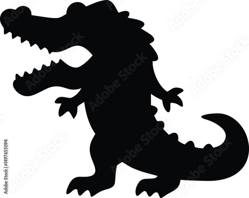 Crocodile Silhouette: A formidable crocodile silhouette with its powerful jaws agape is set against a stark backdrop.