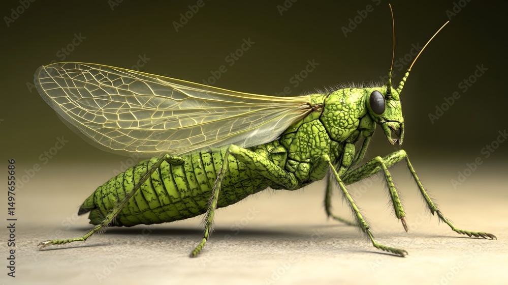 Fototapeta premium Green Insect Detailed Closeup Macro Photography