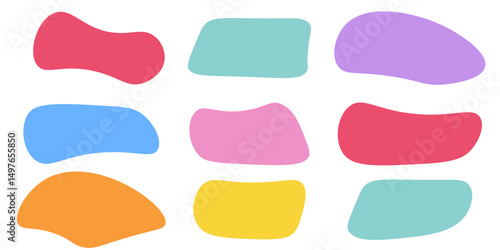 Hand drawn organic rectangle frames. Abstract doodle liquid shapes. Organic free flat blobs. Irregular fluid bubbles. Empty text box.