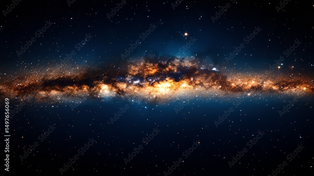 Naklejka premium Celestial Galaxy: A breathtaking glimpse of the cosmos unveils the Milky Way galaxy, a spiral of stars and cosmic wonders, capturing the vastness of space and the beauty of the universe.
