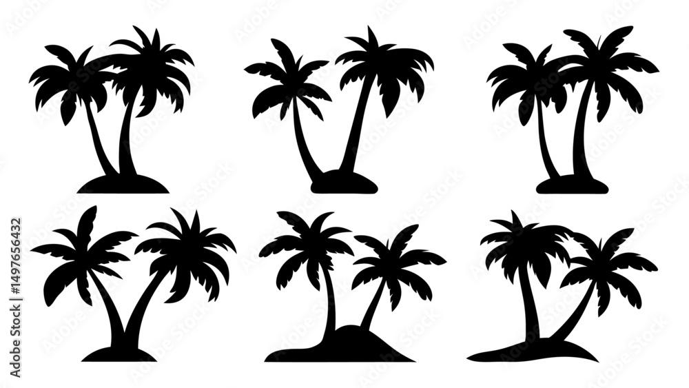 Fototapeta premium Set of plam tree silhouette