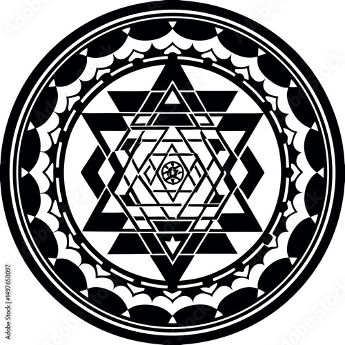 Detailed sri yantra mandala design in vibrant colors