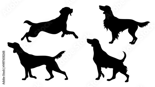 set of dog different pose silhouette vector