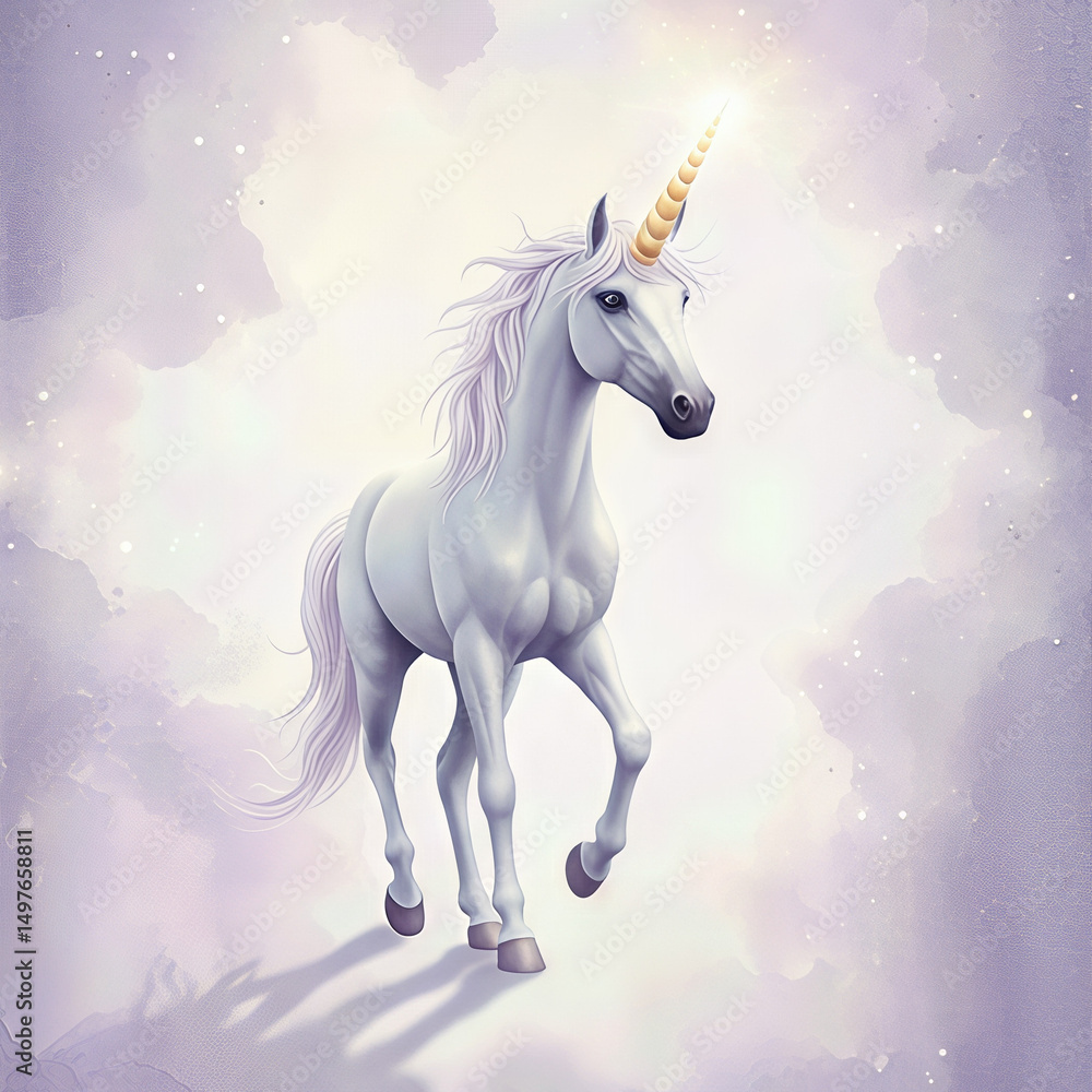 Fototapeta premium Majestic unicorn walking gracefully in a whimsical dreamlike background for print on t-shirt
