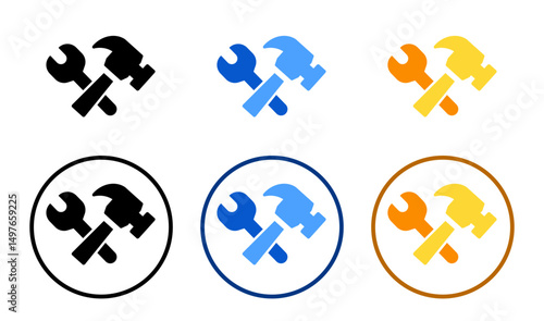 hammer and Wrench, Crossed wrench and hammer icon for repair and maintenance. vector illustration
