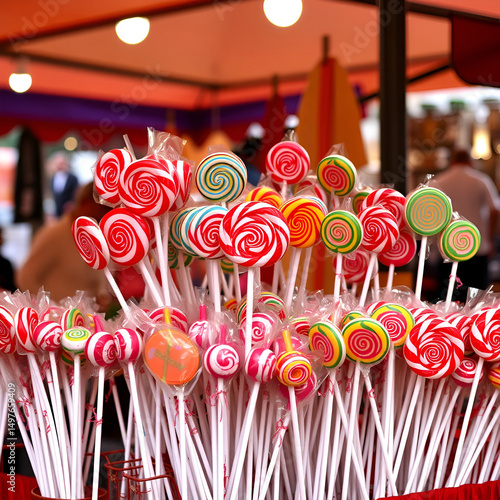Wide selection of lollipops on a market stand