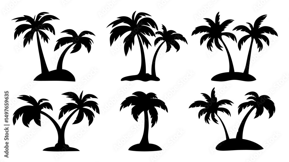Fototapeta premium Set of plam tree silhouette
