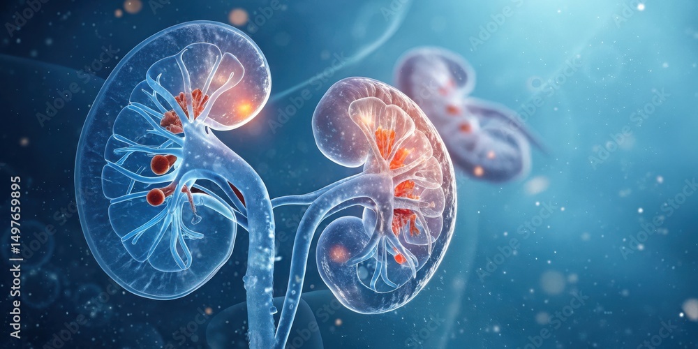 Detailed 3d render of human kidneys showcasing anatomy and medical illustration Detailed 3d render of human kidneys showcasing anatomy and medical illustration