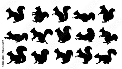 Group of running squirrel silhouette icon vector
