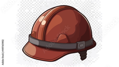 Close-up digital illustration of a reddish-orange hard hat, angled slightly to the left. The helmet exhibits a glossy finish with subtle highlights and shadows suggesting a smooth plastic or resin.