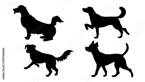 set of dog different pose silhouette vector