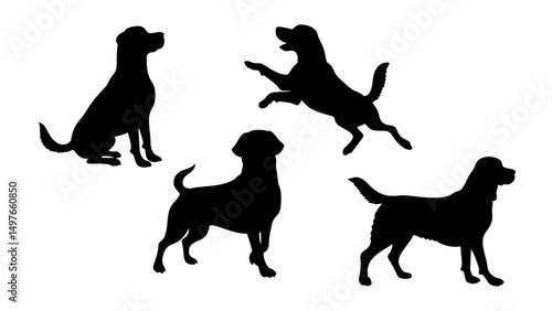 set of dog different pose silhouette vector