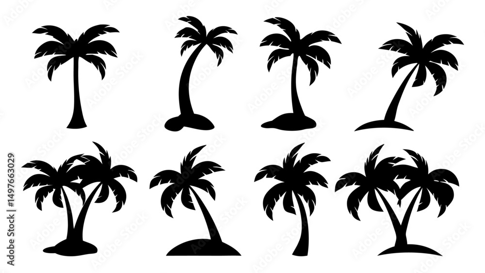Fototapeta premium Set of plam tree silhouette