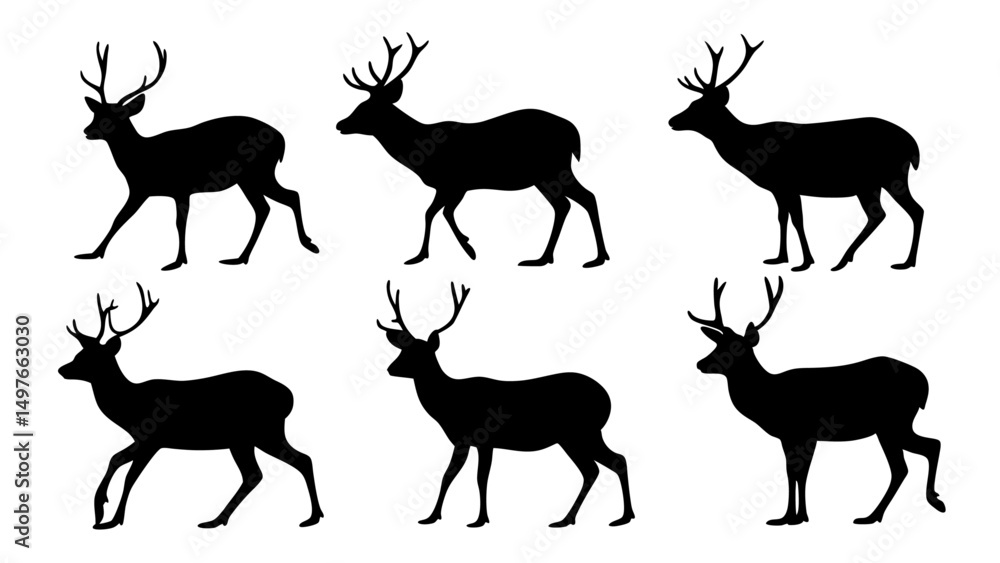 Fototapeta premium set of deer silhouette design vector art illustration
