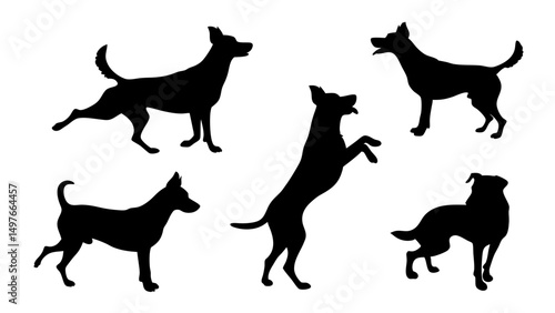 set of dog different pose silhouette vector