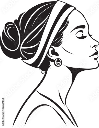 Elegant Woman Profile Black and White Illustration