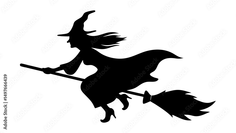 Fototapeta premium Halloween witch silhouette vector on tranparent background
