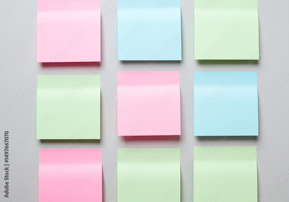 Fototapeta premium 綺麗に並べて貼られたパステルカラーの付箋