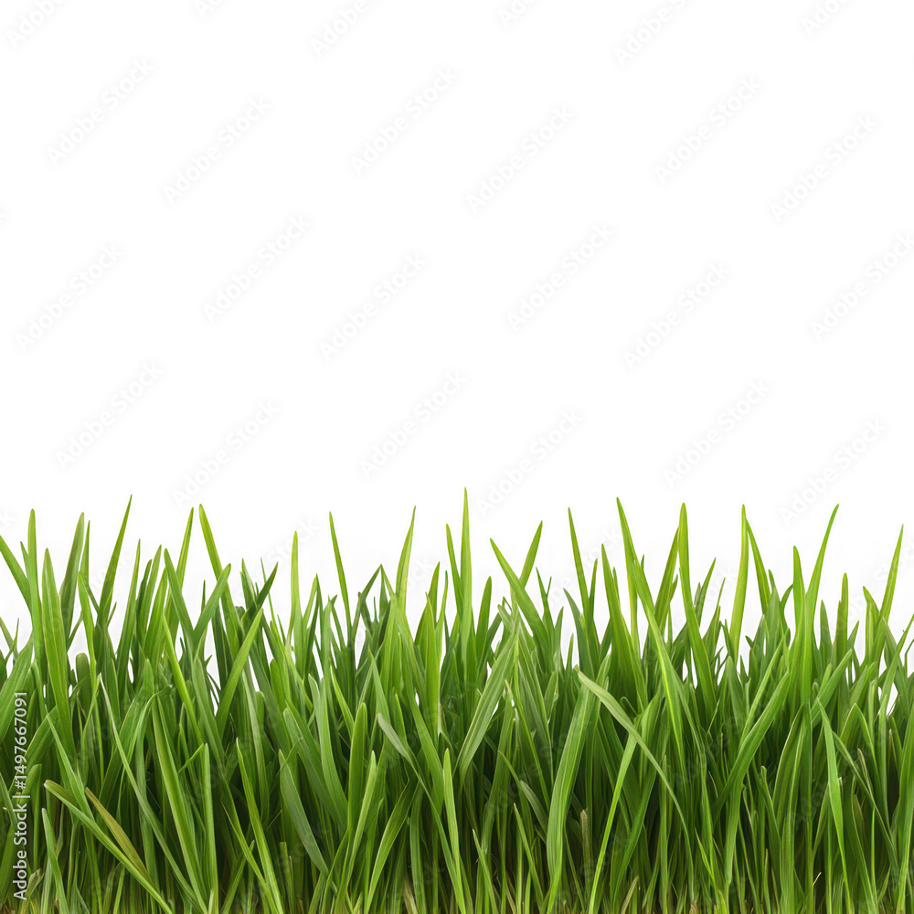 Fototapeta premium Fresh green grass close up photo on white background on transparent background