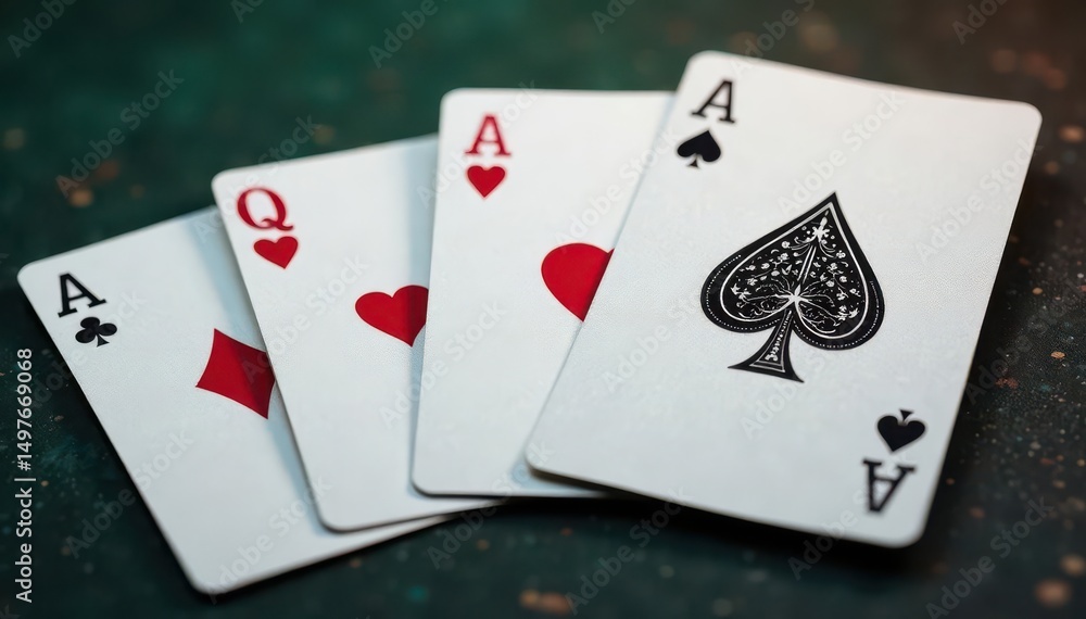 Obraz premium Playing cards arranged in a classic ace sequence , suits, hearts