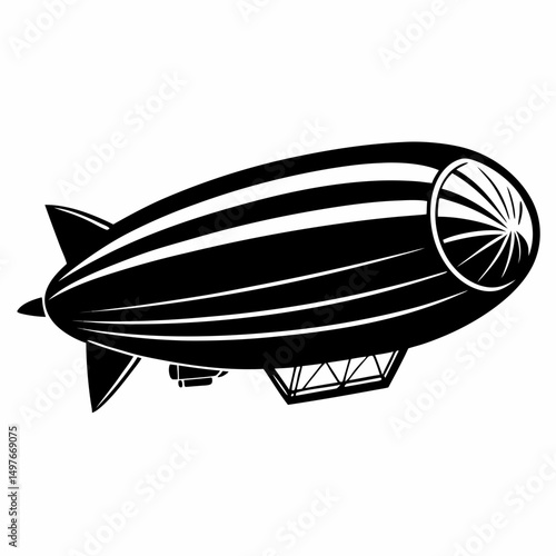 Ink sketch blimp silhouette vector black on white background