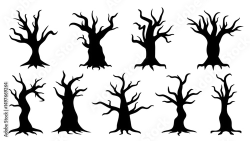 Set of horror tree silhouette vector design big pack of tree illustration