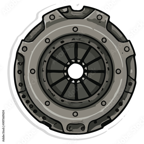 Automotive Clutch Disc Detailed Illustration of a Worn Car Part