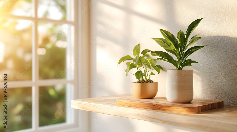 Fototapeta premium Serene indoor plants basking in sunlight by the window