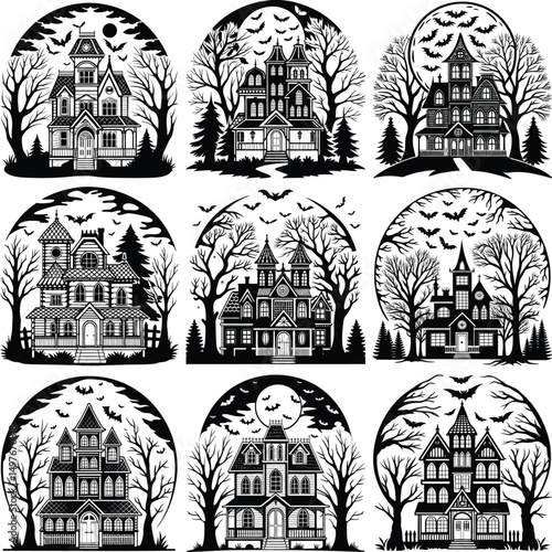 silhouette Halloween haunted house