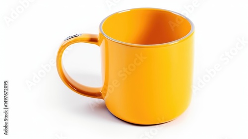 Bright Yellow Enamel Mug with Black Interior on White Background

