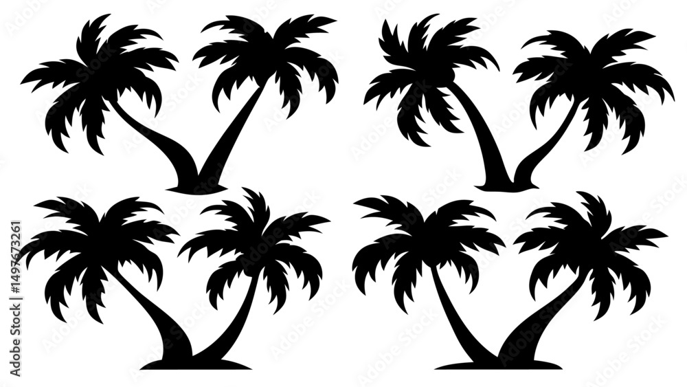 Fototapeta premium Set of plam tree silhouette