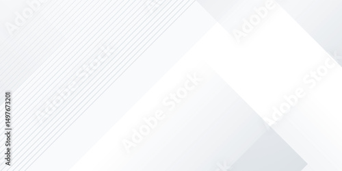 Modern abstract white backdrop with elegant shape design. Abstract white geometric shape background. Modern square shape graphic elements. Horizontal banner template.